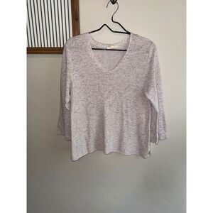 Eileen Fisher Petite Organic Cotton V-Neck Marled Sweater Purple Grey PL